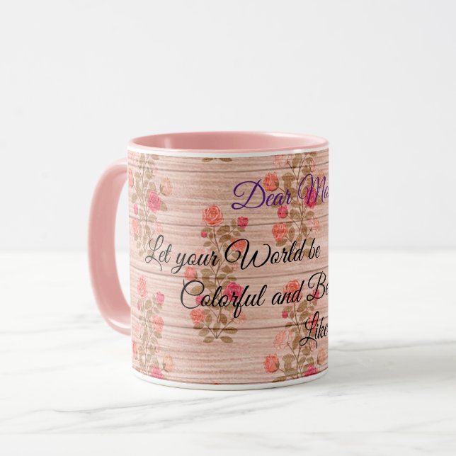 Taza Floral sobre madera Personalizar popular texto (Anverso izquierdo)