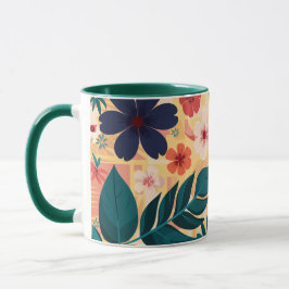 Taza Floral tropical con hojas y flores audaces