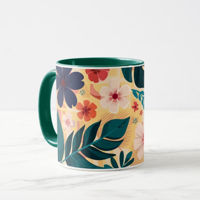 Taza Floral tropical con hojas y flores audaces (Anverso izquierdo)
