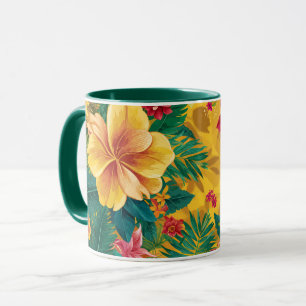 Taza Floral tropical, floros radiantes y follaje exuber