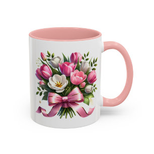 Taza Floral Tulipán Rosa Regalo Lindo