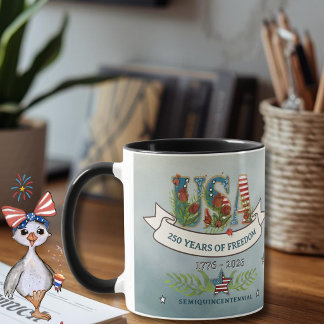 Taza Floral USA 250th Anniversary Patriotic Coffee Mug