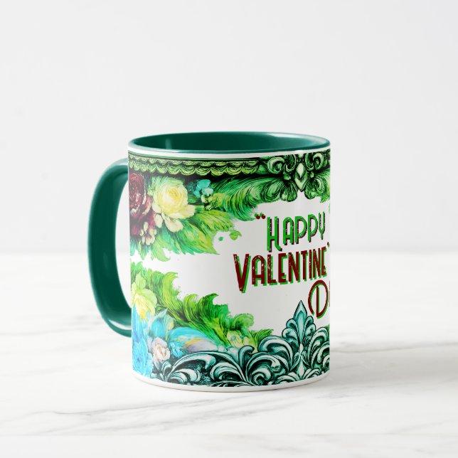 Taza Floral Valentine's Day Mugs With Custom Text (Anverso izquierdo)