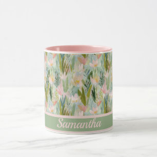 Taza Floral Verde Salvia Caprichosa Personalizada