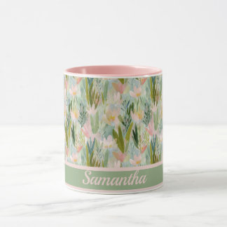 Taza Floral Verde Salvia Caprichosa Personalizada