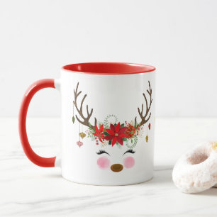 Taza Floral Vintage Moderno Reno Navideño Caprichoso