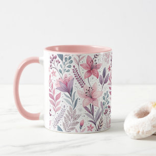 Taza Floral Watercolor Lilies Pink Violet