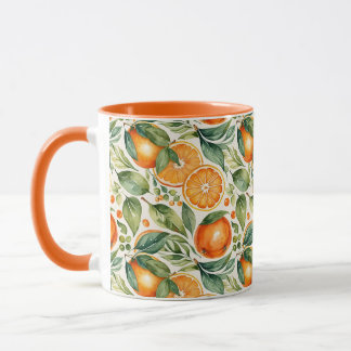 Taza Floral Watercolor Orange Citrus Botanical Pattern