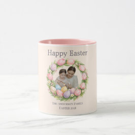Taza Floral Wreath & Family Photo Personalized Easter 