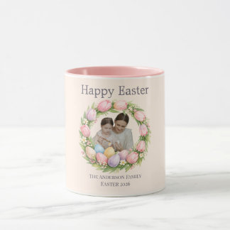 Taza Floral Wreath & Family Photo Personalized Easter