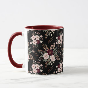 Taza Florales de acuarela rosa negro y burdeos