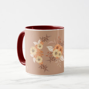Taza Florecer de Otoño – Arte Floral Beige y Naranja Cá