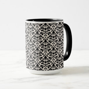 Taza Florecer Patrón Damask Negro sobre Crema