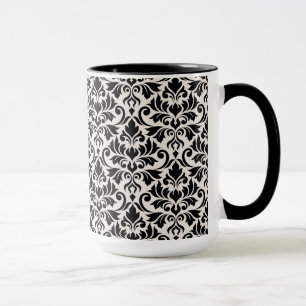 Taza Florecer Patrón Damask Negro sobre Crema