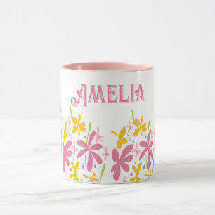 Taza Florecilla silvestre rosa personalizada