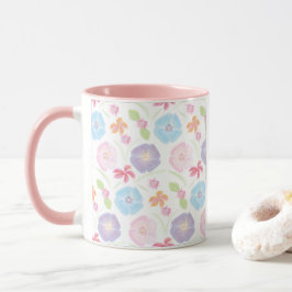 Taza Flores Acuarela Rosa suave , Azul, Romántico