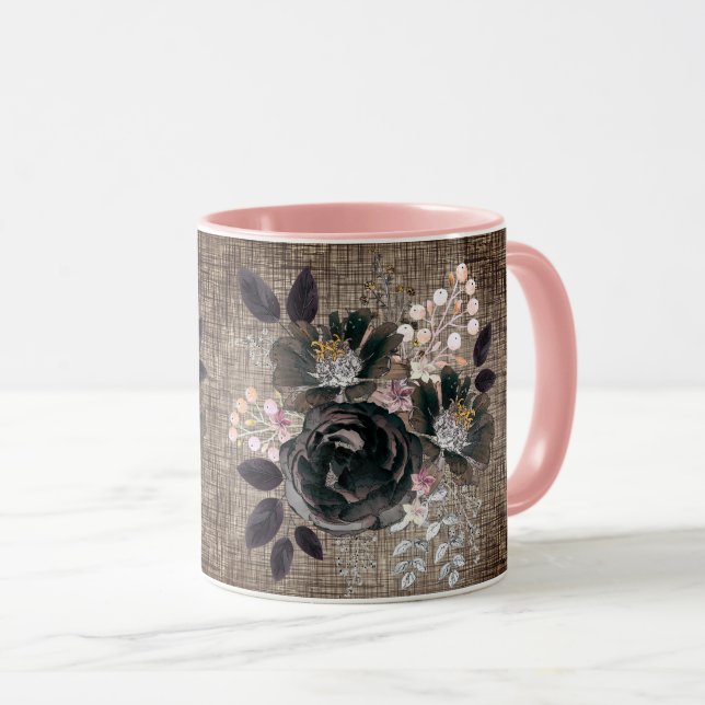 Taza Flores acuarelas monocromas estilo bouquet (Anverso derecho)