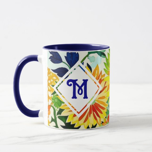 Taza Flores acuarelas monogramadas (Izquierda)