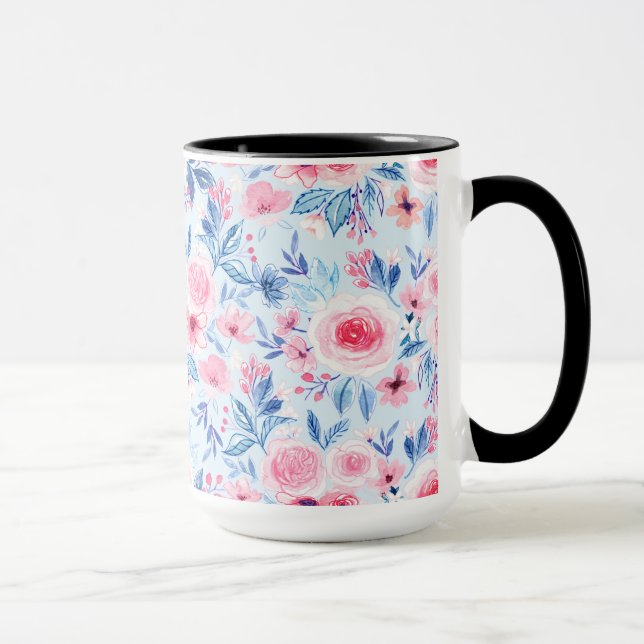 Taza Flores acuarelas y hojas 2 (Derecha)