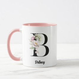 Taza Flores acuáticas de la letra negra monográfica