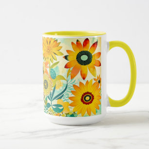 Taza Flores amarillas de arte folclórico de bonito