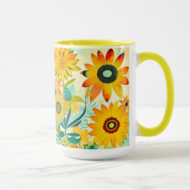 Taza Flores amarillas de arte folclórico de bonito (Derecha)
