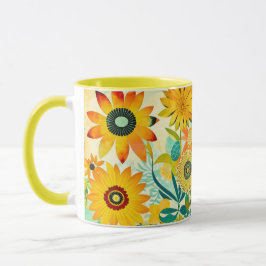 Taza Flores amarillas de arte folclórico de bonito