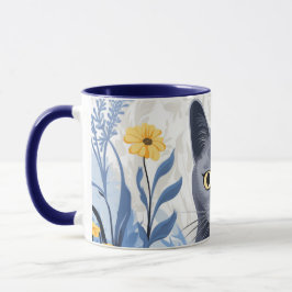 Taza Flores amarillas de gato azul ruso