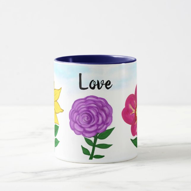 Taza Flores amarillas rosadas púrpura adoran (Centro)