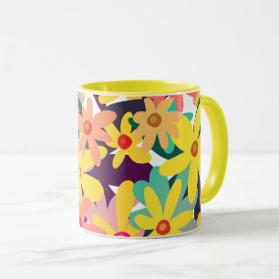 Taza Flores amarillas, rosadas y anaranjadas