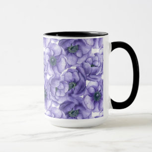 Taza Flores anémónicas violentas patrón de acuarela