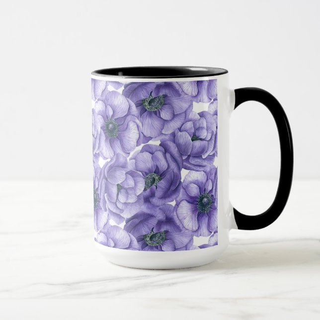 Taza Flores anémónicas violentas patrón de acuarela (Derecha)