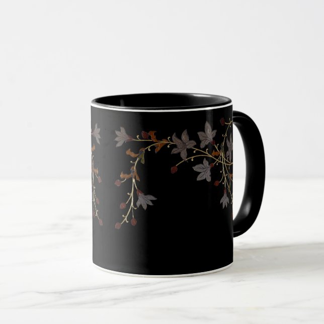 Taza Flores Art Déco sobre negro (Anverso derecho)