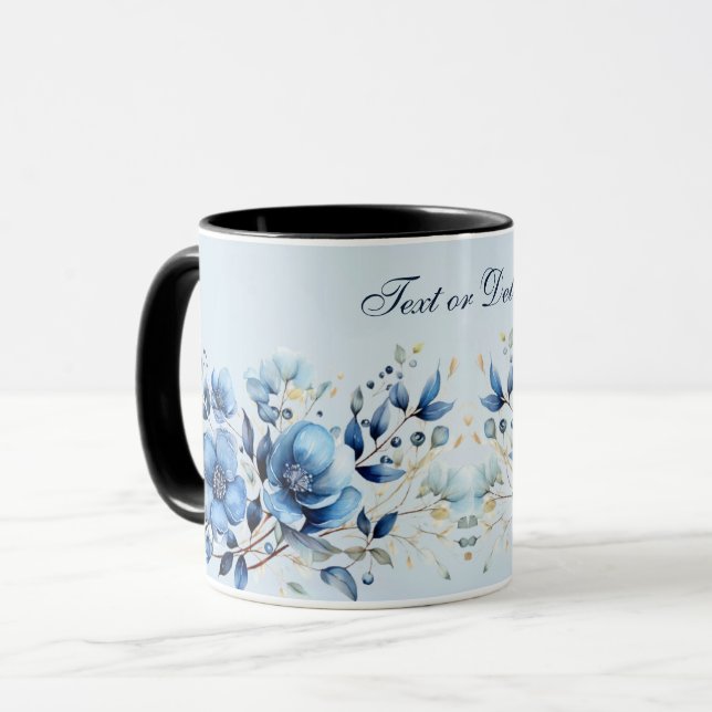 Taza Flores azul acuarela café Mug (Anverso izquierdo)