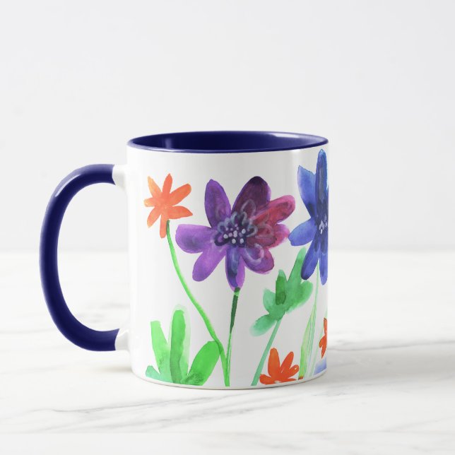 Taza Flores azul acuático brillante pintura (Izquierda)