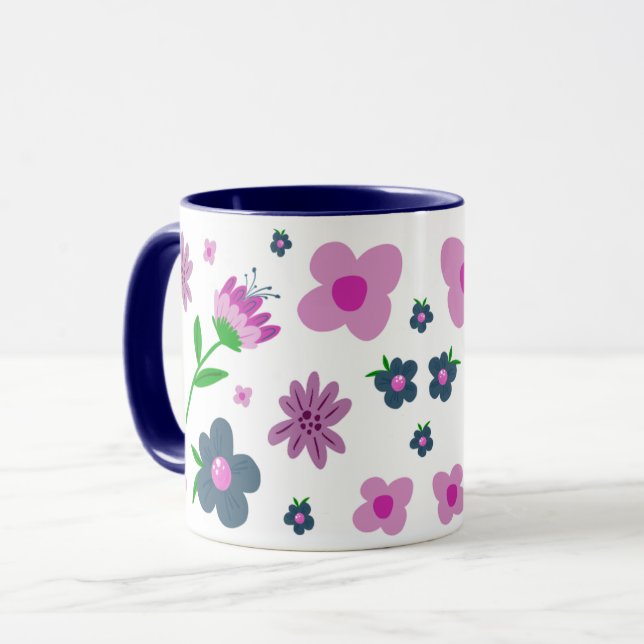 Taza Flores azul boho rosa índigo | Café de dos tonos (Anverso izquierdo)