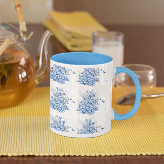 Taza Flores azules claras estampado floral tazón de caf