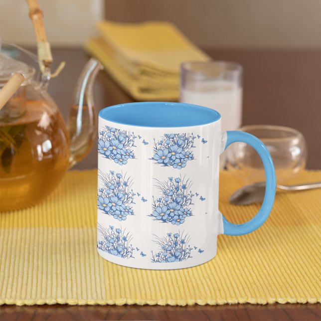 Taza Flores azules claras estampado floral tazón de caf (Subido por el creador)