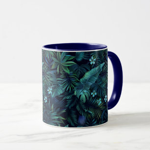 Taza Flores azules de hojas tropicales