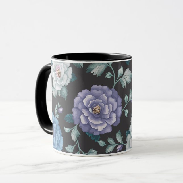 Taza Flores azules y de lavanda con hojas verdes pálida (Anverso izquierdo)