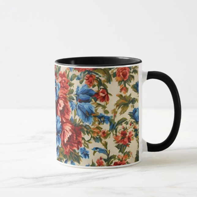 Taza Flores azules y rojas exuberantes italianas con ho (Derecha)