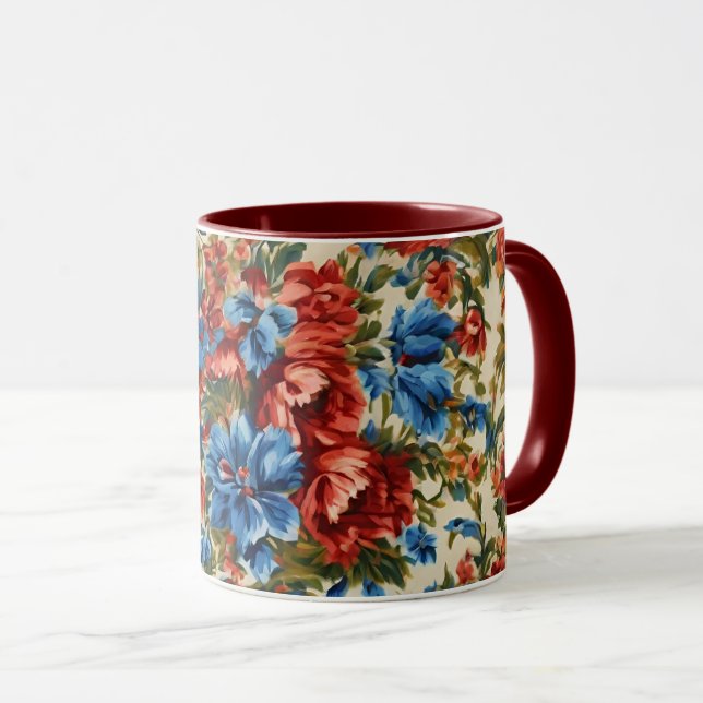 Taza Flores azules y rojas exuberantes italianas con ho (Anverso derecho)