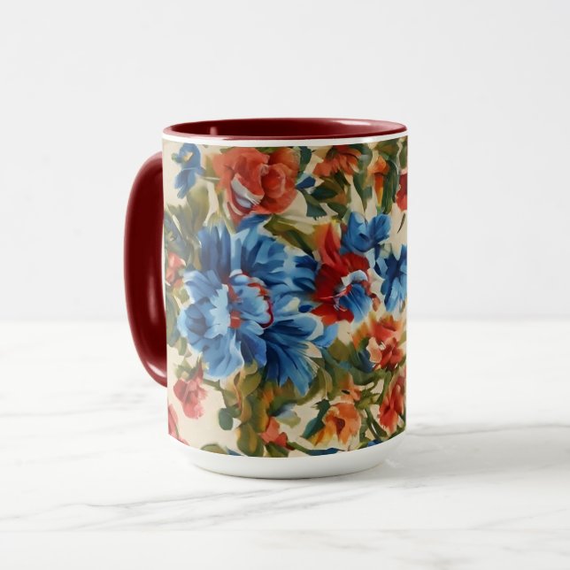 Taza Flores azules y rojas exuberantes italianas con ho (Anverso izquierdo)
