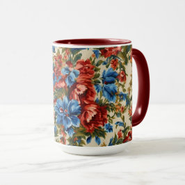 Taza Flores azules y rojas exuberantes italianas con ho