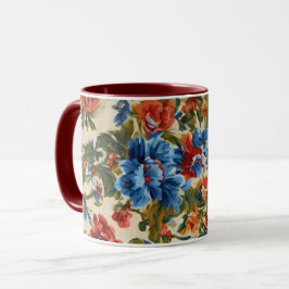 Taza Flores azules y rojas exuberantes italianas con ho