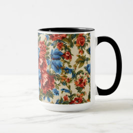 Taza Flores azules y rojas exuberantes italianas con ho