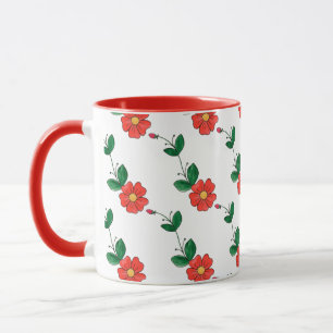 Taza Flores, barras y hojas de Naranja de corte