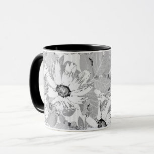 Taza Flores blancas en gris claro.