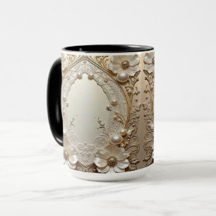 Taza Flores Blancas Modernas Perlas Perlas