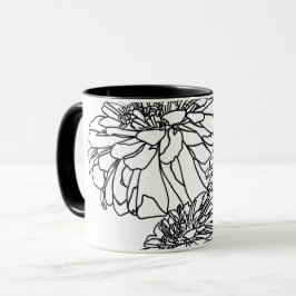 Taza Flores blancas negras minimalistas modernas